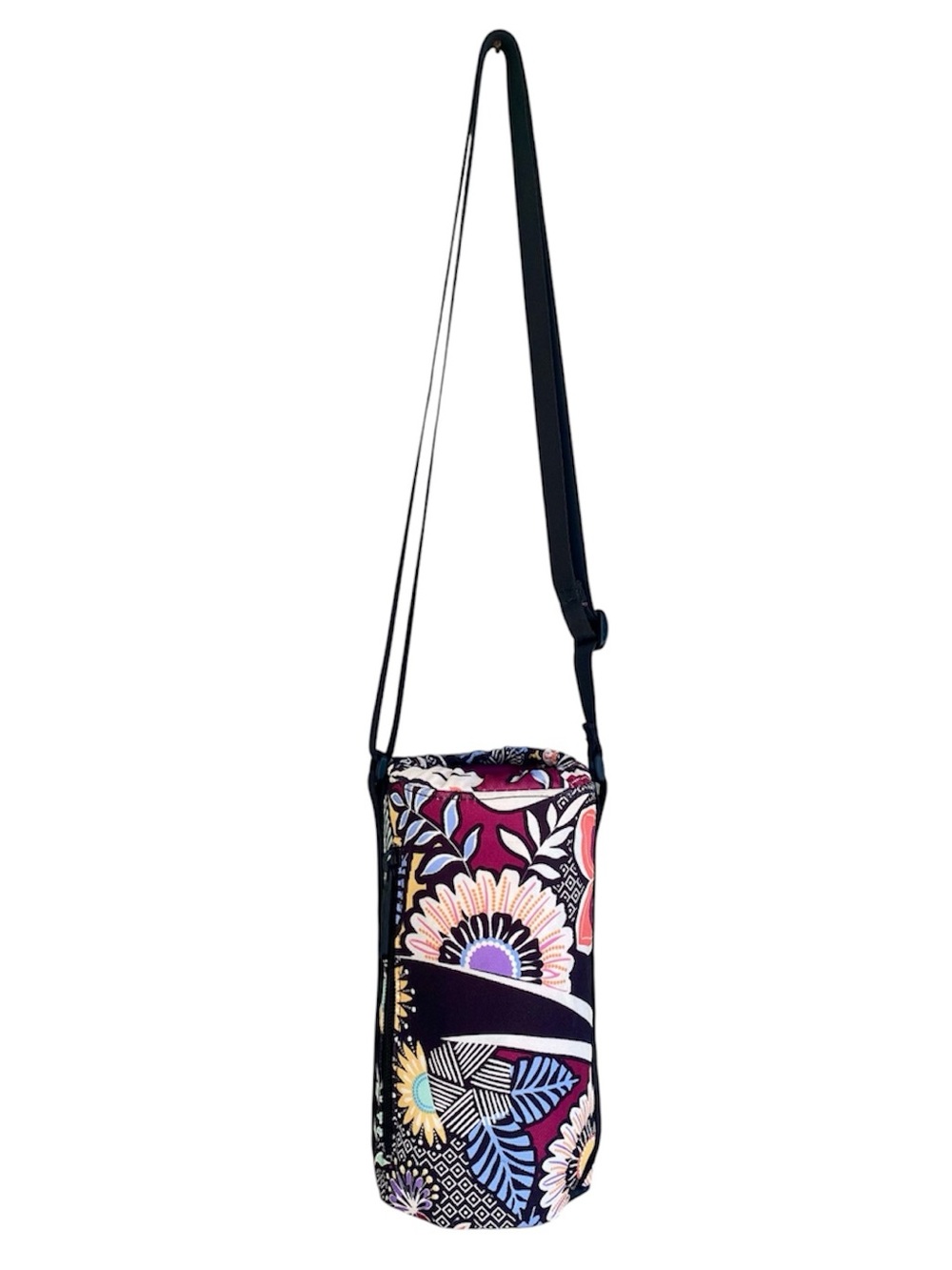 VERA BRADY Crossbody Water Bottle Sling Bag Black Pink Blue Floral NWOT